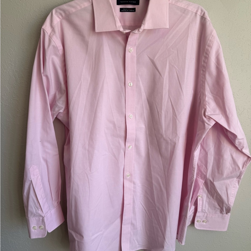 Men’s Pink Tommy Hilfiger Athletic Fit Preppy Formal Long Sleeve Button Up
